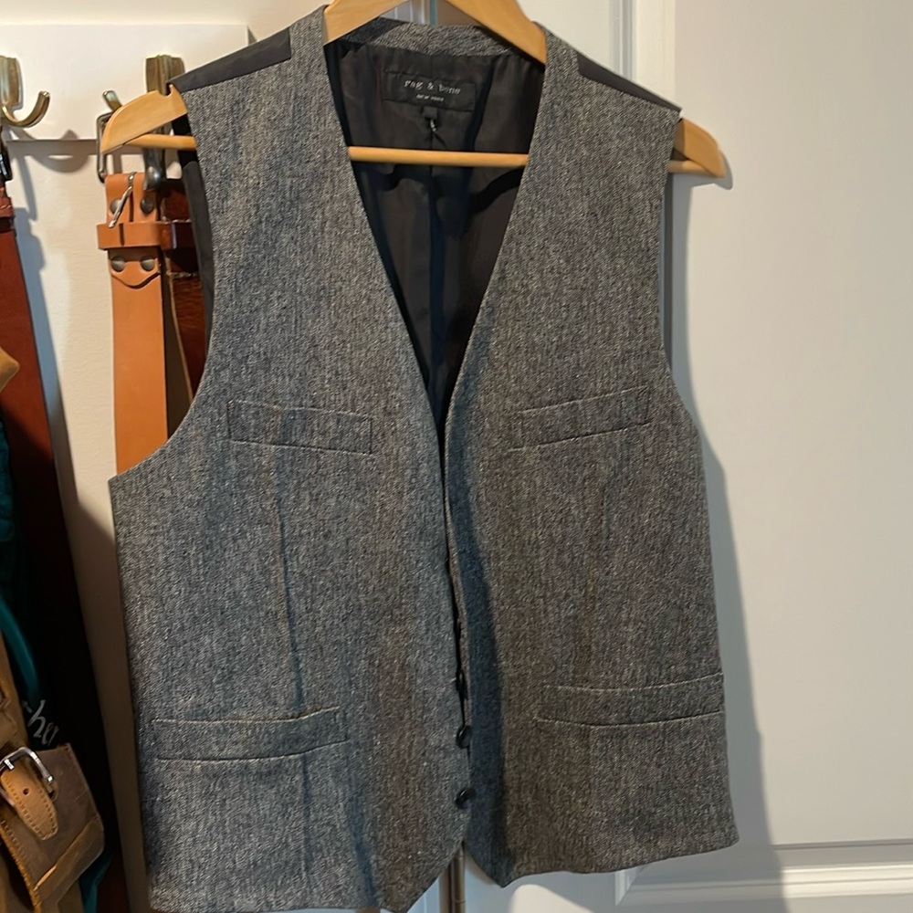 Rag & Bone Herringbone Gray Mens Vest Button 0771